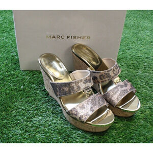 Marc Fisher Womens 6.5 M Willian Comfort Slip on Wedge Sandal Leopard New Shoes